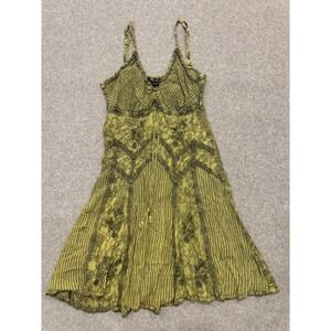 Flower Green Acid Wash Embroidered Boho Midi Dress Womens L Fairycore Y2K